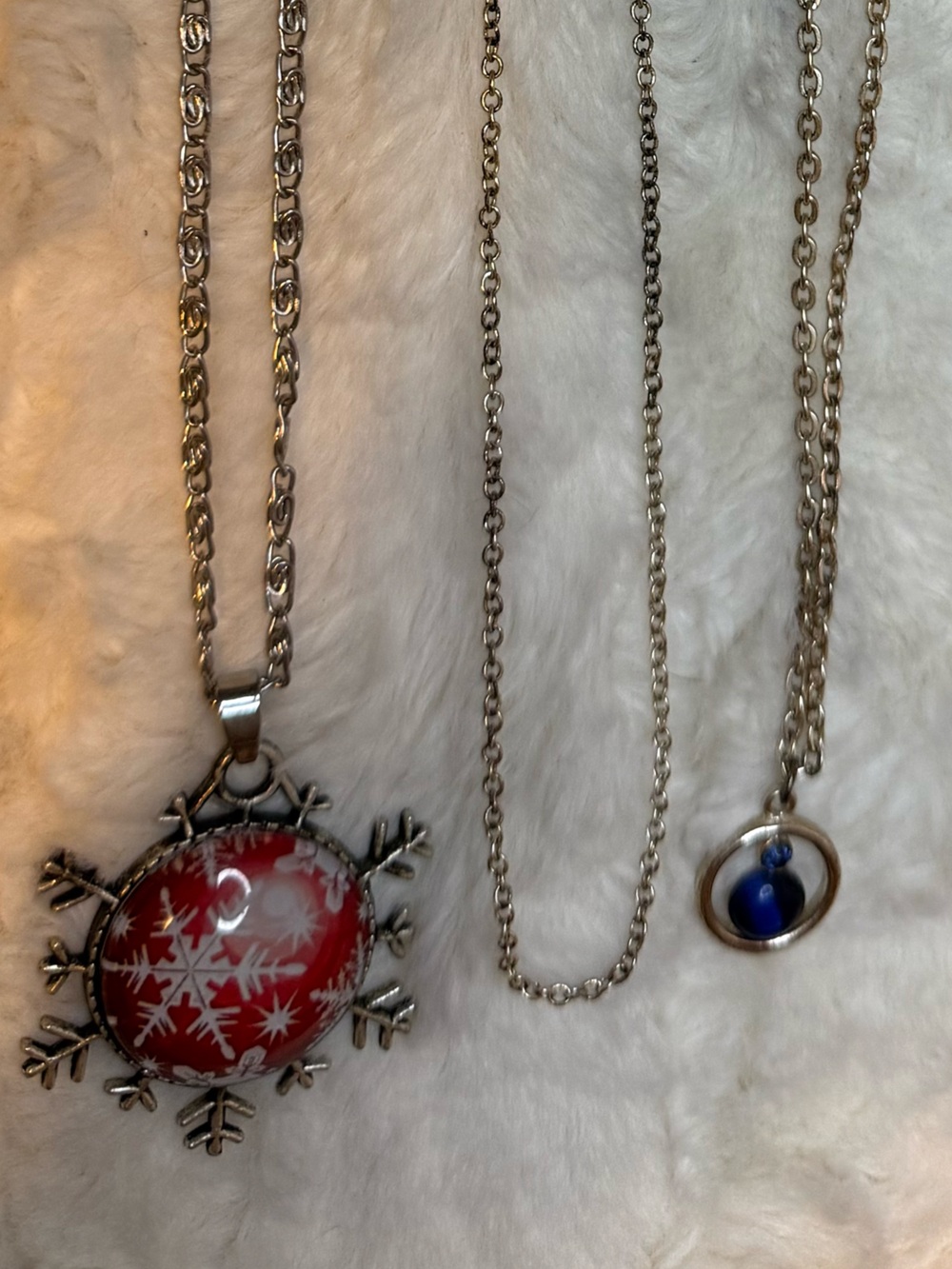 Set of 3 Costume Necklaces Silver Tone Snowflake Blue Pendant Mixed Lot